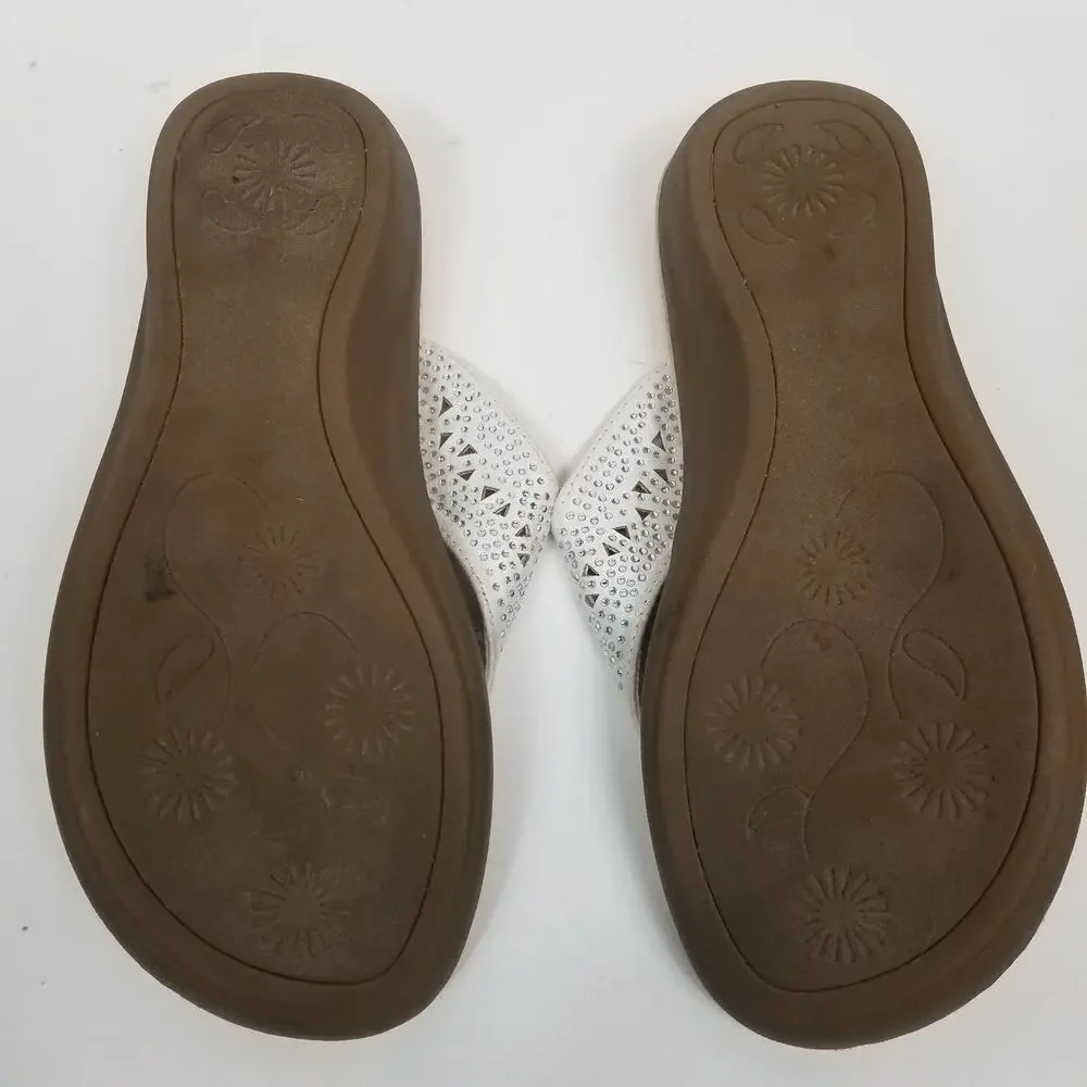 Women's White Rhinestone Wedge Thong Sandals